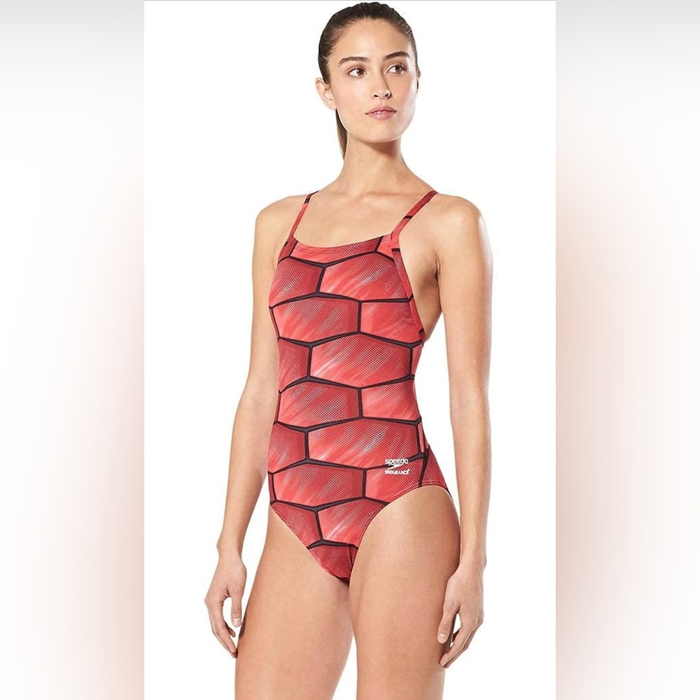 Speedo Shell Shock Flyback Endurance Swimsuit 1pc Athletic Womens Sz 28 NWT